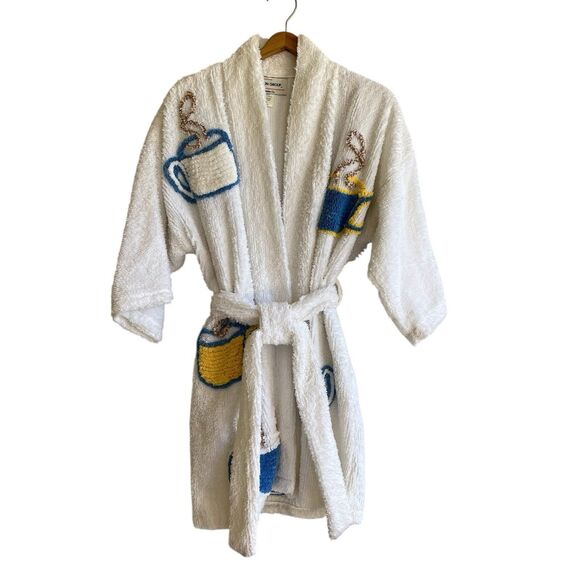 Vintage Canyon Group Chenille Short Robe Size Small Coffee Cups Pockets EUC - Picture 1 of 12